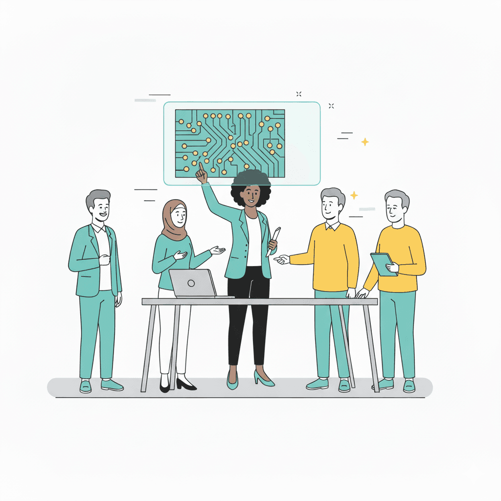 Team presenting technology solutions for faster processes