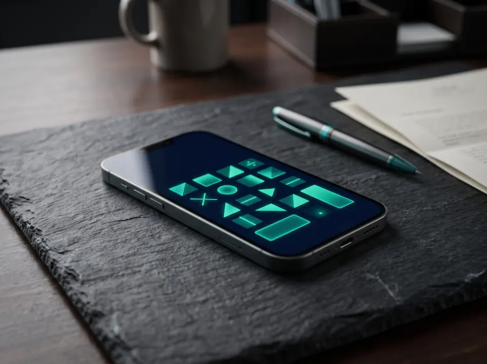 A smartphone showing a fee calculator on a dark reflective surface