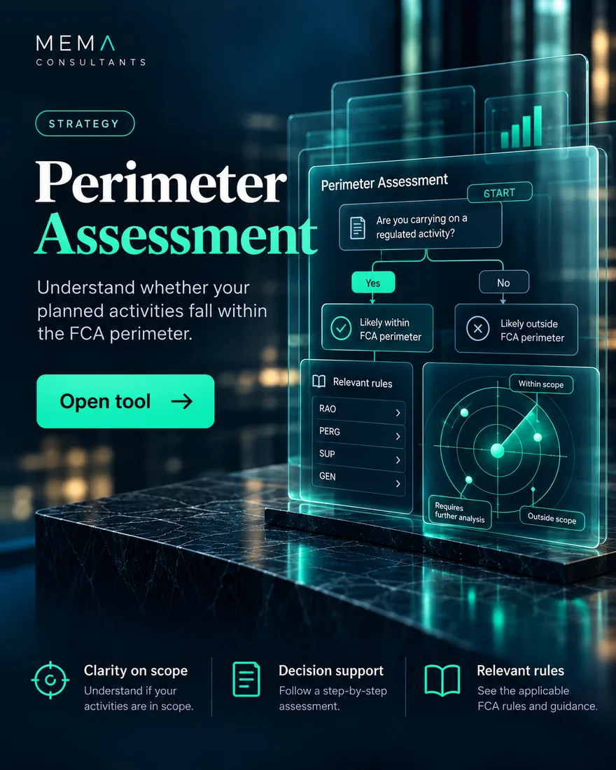 Perimeter Assessment, free tool: Describe your business and see whether your activities are likely to need FCA authorisation.